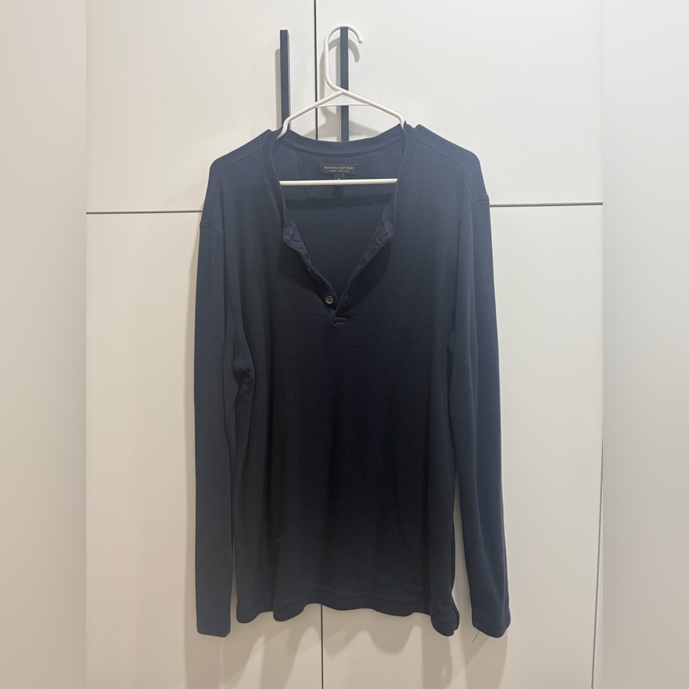 Banana Republic Men’s Waffle Henley Shirt, Dark Blue, SZ XL, Excellent Cond